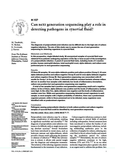 Can Next Generation Sequencing Play a Role in Detecting Pathogens in Synovial Fluid?