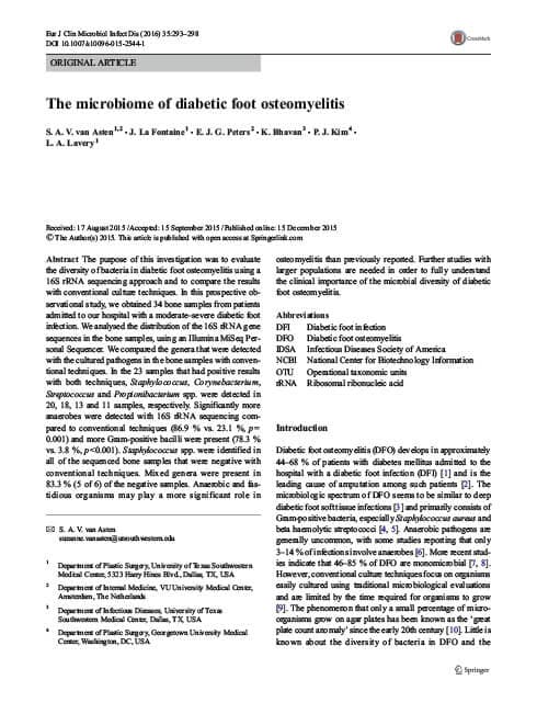 The Microbiome of Diabetic Foot Osteomyelitis