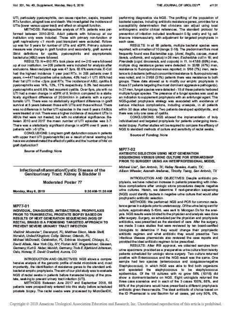 MP77-01 Individual, DNA-Guided, Antibacterial Prophylaxis Prior to Transrectal Prostate Biopsy Based on Results of Next Generation Sequencing (NGS) of Rectal Swabs is a Promising Targeted Approach to Prevent Severe Urinary Tract Infection