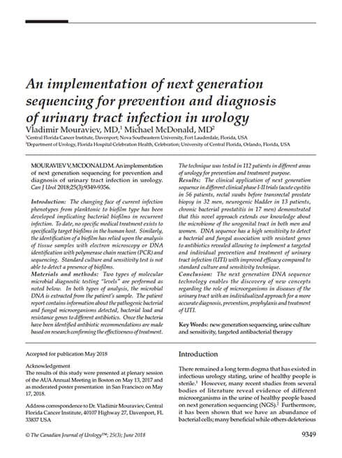 An implementation of next generation sequencing for prevention and diagnosis of urinary tract infection in urology