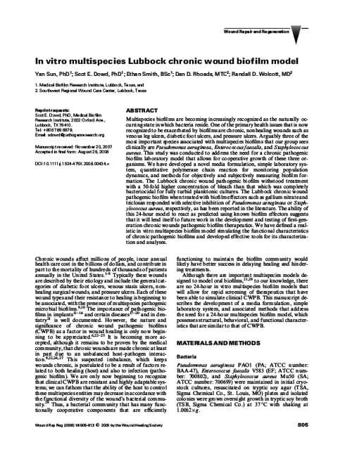 In vitro multispecies Lubbock chronic wound biofilm model.